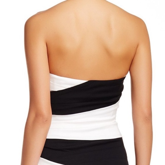 BCBG women’s formal black dress white stripes worn once strapless short size 6 - Picture 11 of 12